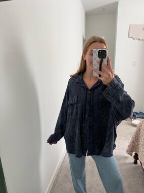 Vintage Havana Blue Corded Button-Front Top